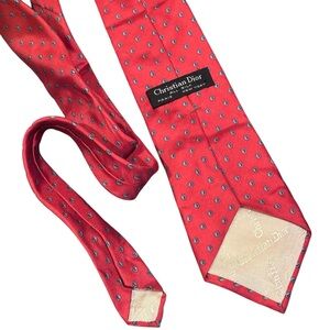 Christian Dior Mens Classic Red Geometric Print All Silk Tie